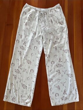 Cali 1850 Cowgirl Pants with Brown Western wear Print drawstring EUC